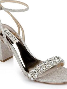 Badgley Mischka Nadine Champagne Crystal Ankle-Strap Block Heels Size 11 NIB
